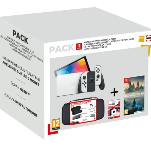 Pack de consola Oled blanco de Nintendo Switch + juego Hogwarts Legacy + pack de inicio 6 en 1 + tarjeta microSD de 128 GB