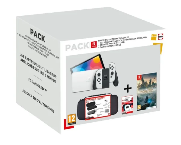 Pack de consola Oled blanco de Nintendo Switch + juego Hogwarts Legacy + pack de inicio 6 en 1 + tarjeta microSD de 128 GB